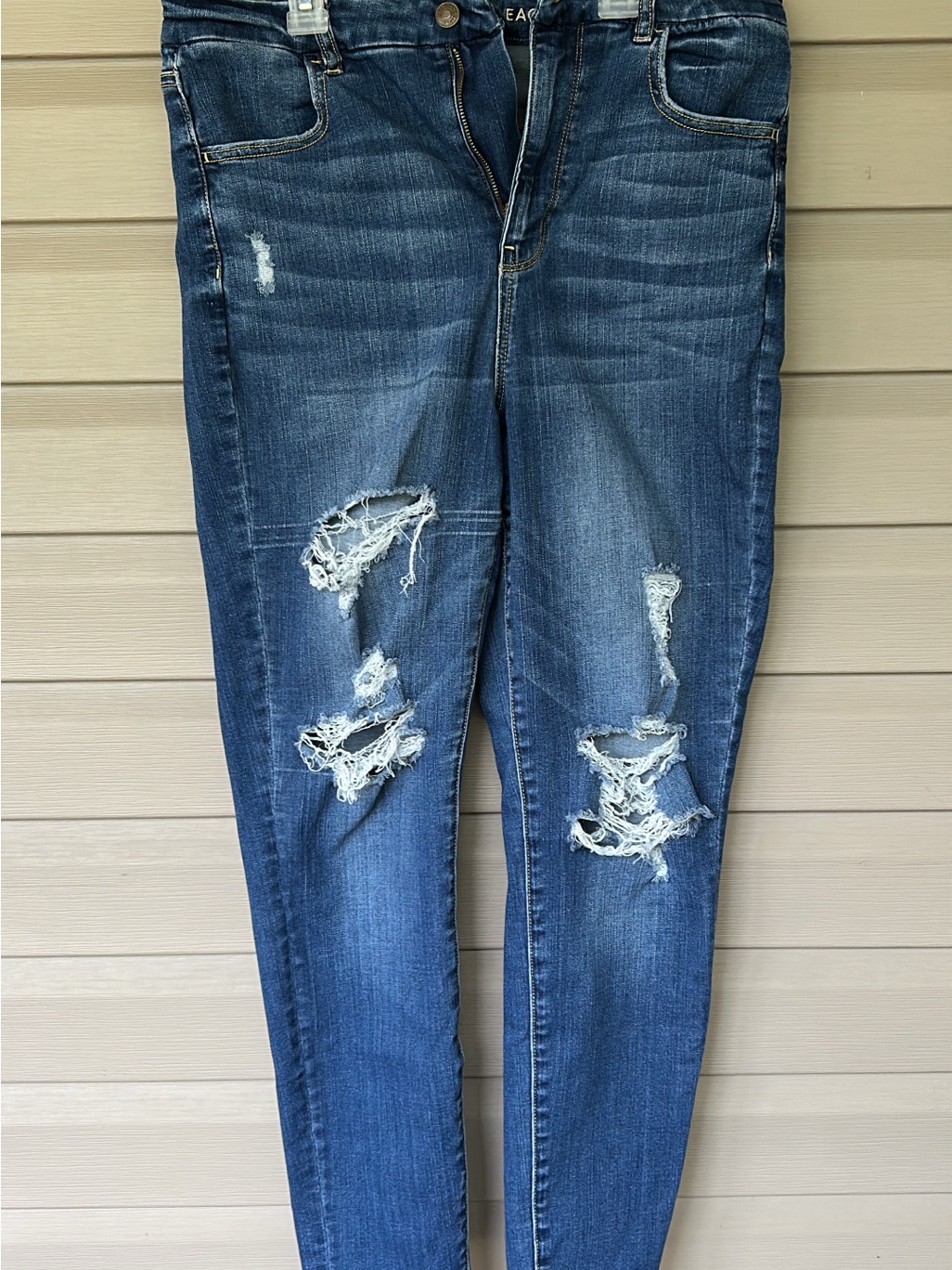 American Eagle Outfitters Distressed Dark Blue Skinny Jeans